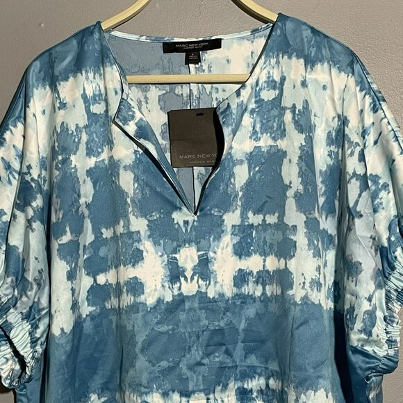 Marc Andrew Blouse Women Size L Vneck Casual Workwear Hippie Retro Boho Abstract - Picture 3 of 10